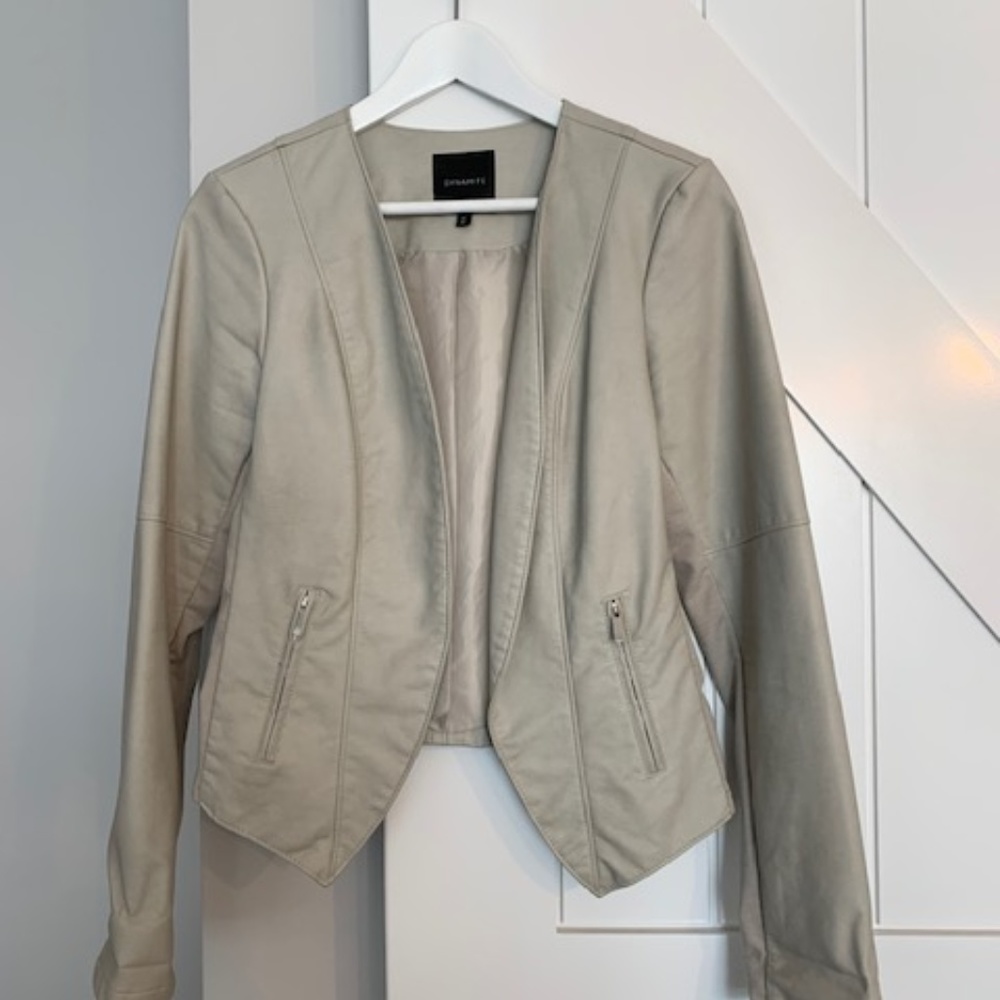 OPEN FRONT FAUX LEATHER JACKET